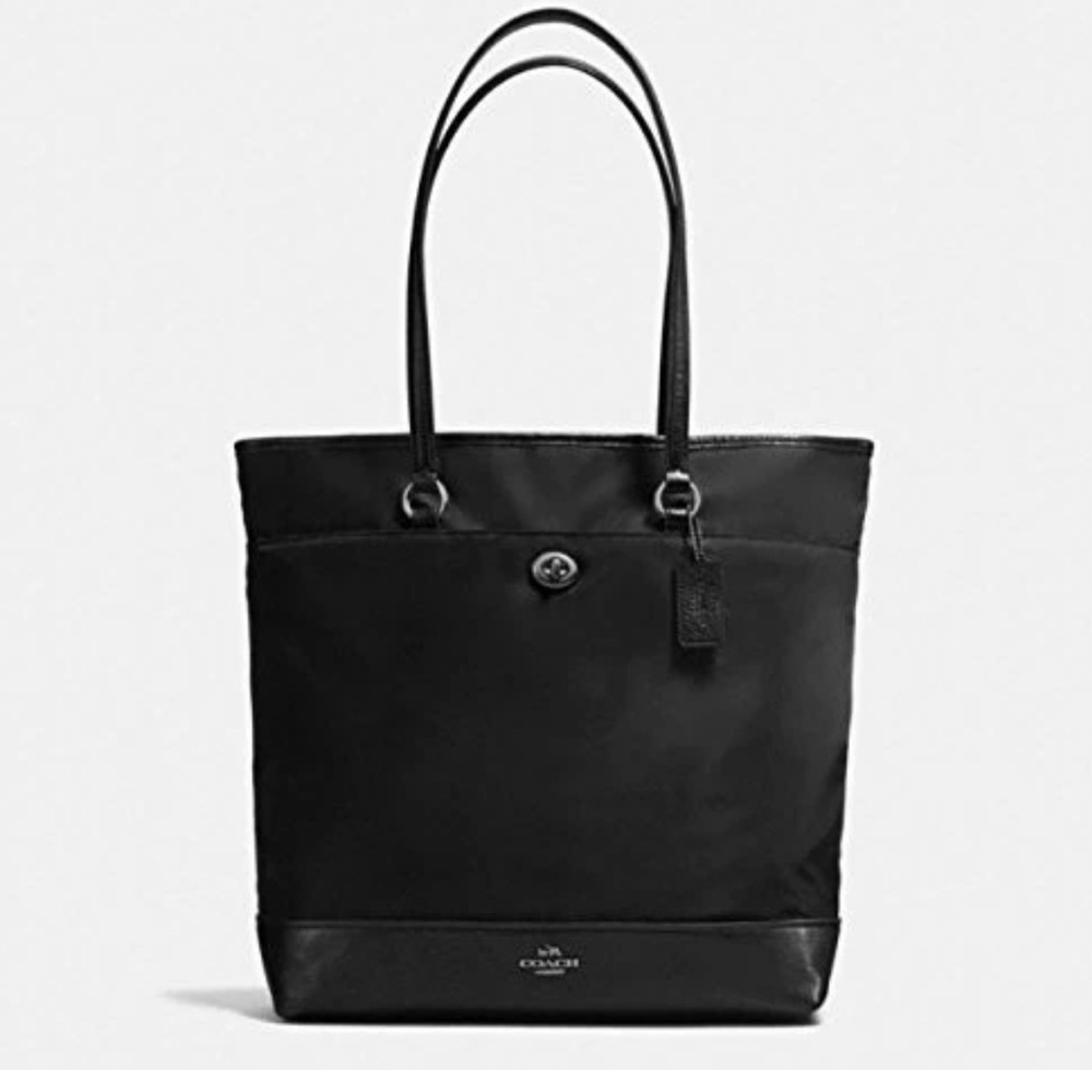 Coach Black Nylon & Leather Turnlock Tote Shoulder Bag Purse F57903